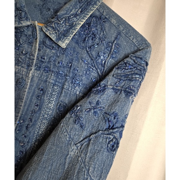 Vintage‎ Embroidered Beaded Denim Shacket with Crochet Trim - Picture 8 of 10